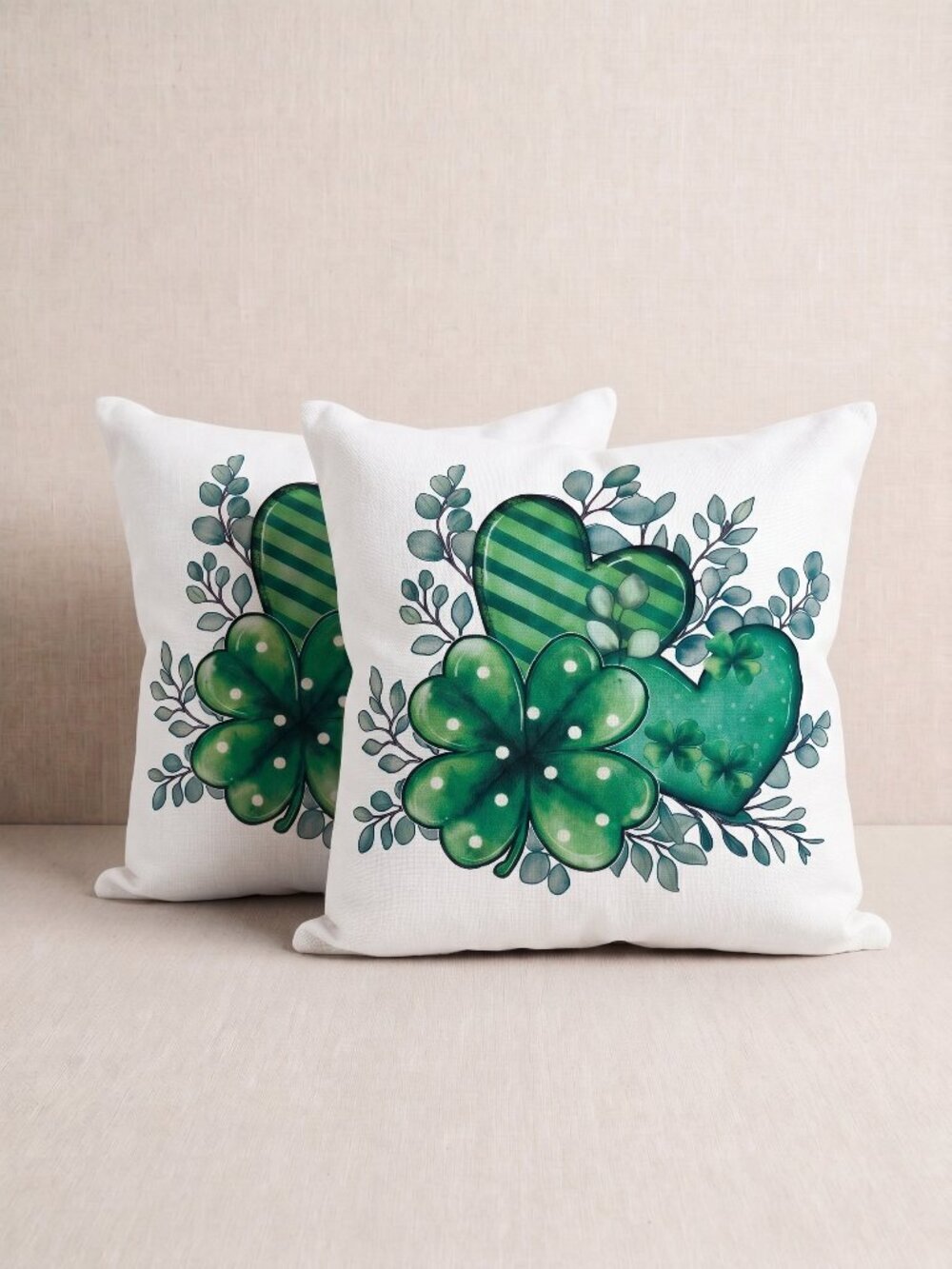 NWOT Set of 2 St Patricks Day Shamrock Heart Floral Throw Pillow Covers 18"x18"
